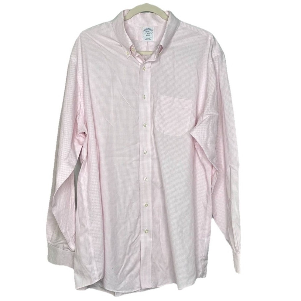 Brooks Brothers Regent Original Polo Shirt Button Down Pink White Check 18 6/7